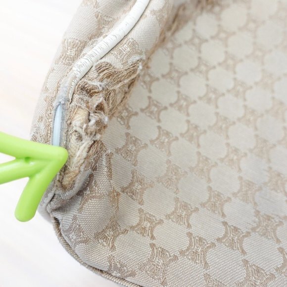 VINTAGE Celine Bag Leather Beige Tote Purse White‎ Macadam Canvas Logo Monogram - Picture 11 of 16